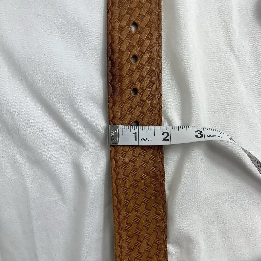 Master Mechanic Hand Tooled camel Belt Size 35 to 45, no buckle, Interchangeable